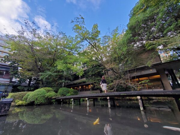 浮月楼の庭園から見上げる静岡の街